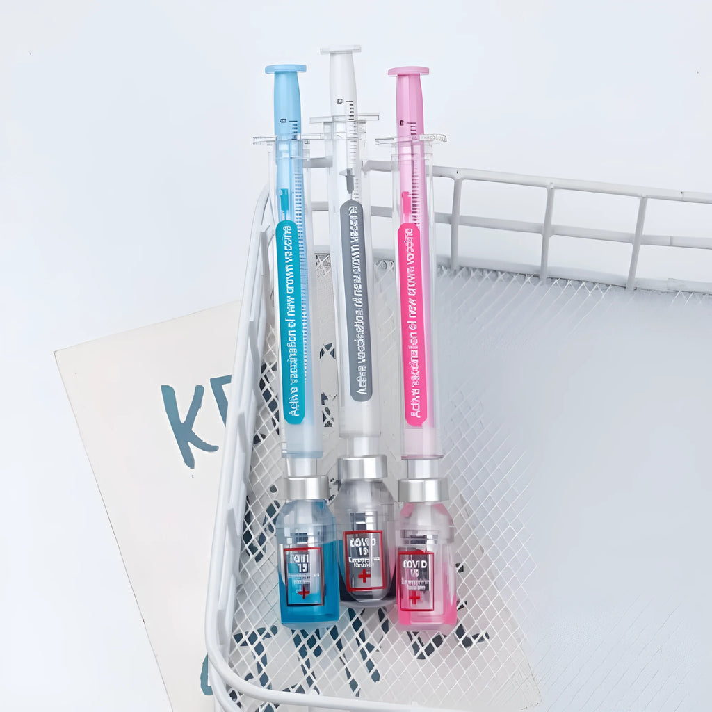 Vaccine pen creative gel pen plastic shell 0.5mm black ink 15.7cm length cap style