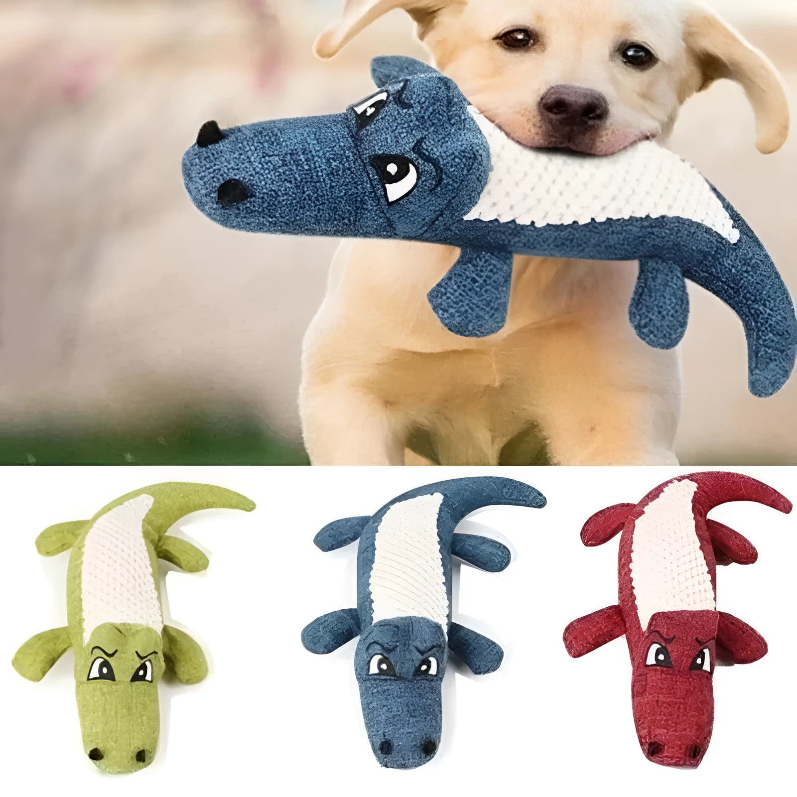 Corn grid pattern pet plush toy in blue, green or red colours with biting sound feature