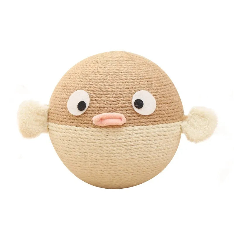 A 15cm cube-shaped pet toy made from natural sisal hemp strips with a puffer leakage food feeder design.