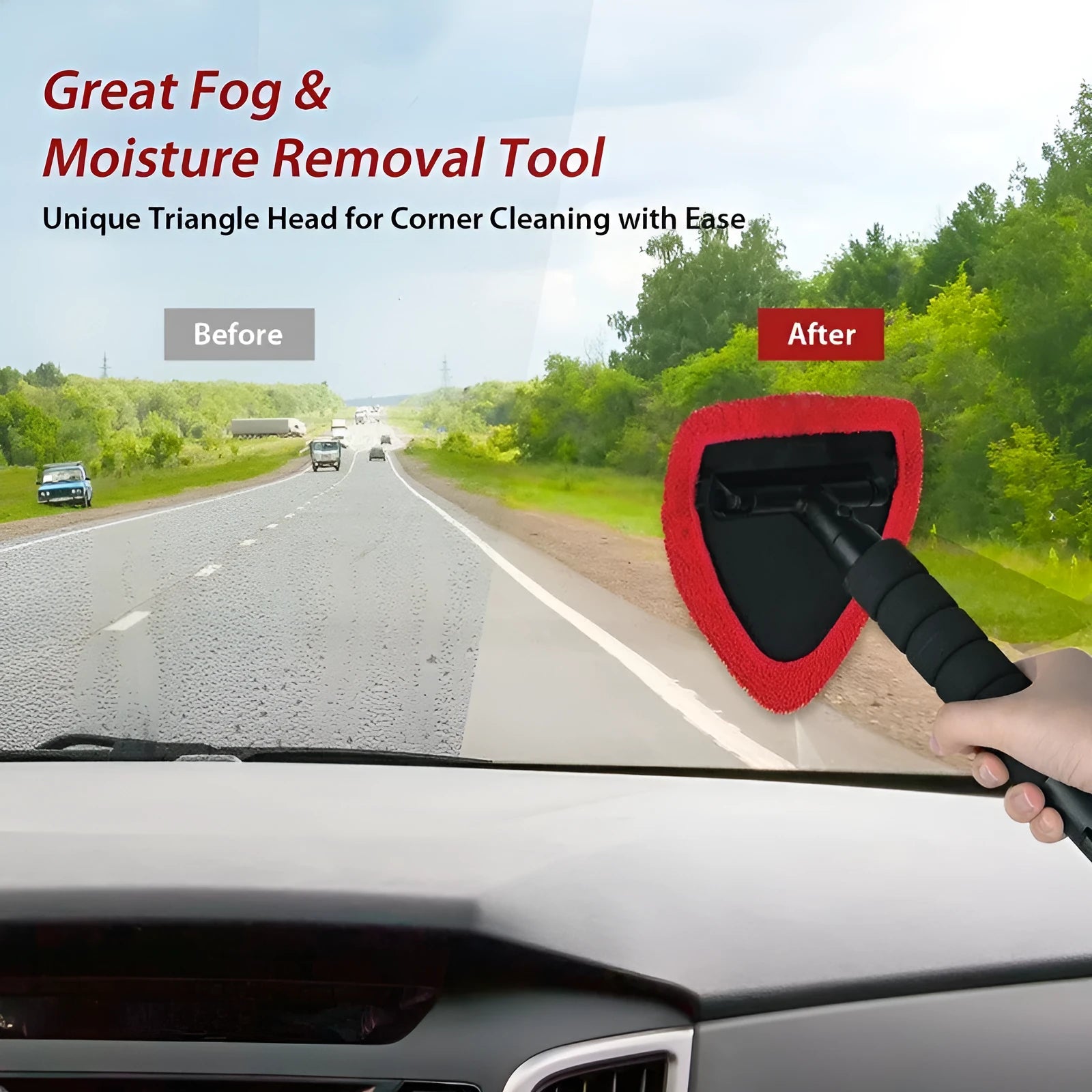 Car windshield cleaning brush in plastic, with red, green, and sapphire blue colour options