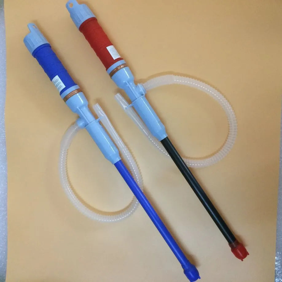 Blue manual siphon pump for fuel and liquid transfer with hand operation
