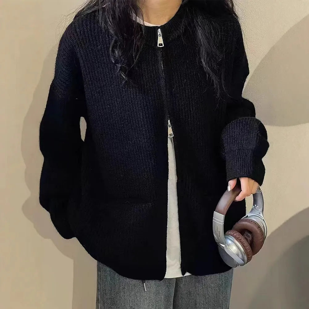 Soft wind glutinous sweater coat cardigan in viscose fibre available in beige, grey, black and khaki colours