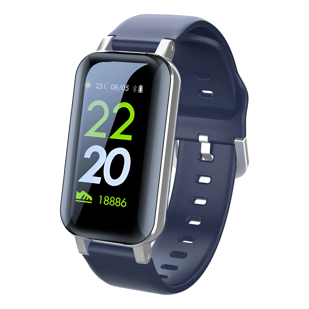Call Bracelet smart fitness tracker in black, blue and coffee colours on a wrist.