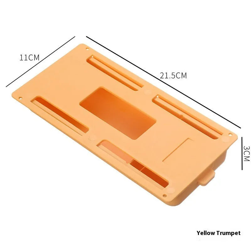 White plastic adhesive storage drawer with cover and internal grid compartments for under-desk organisation