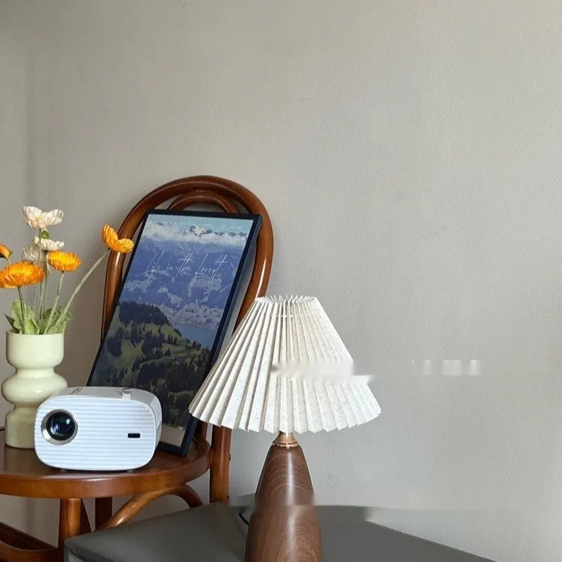 Nordic retro ceramic table lamp with pleated shade and remote control, bedside warm light, tapered floral style