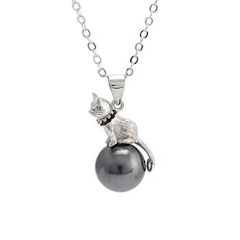 Sterling silver cat pendant necklace with feline design, available with or without chain