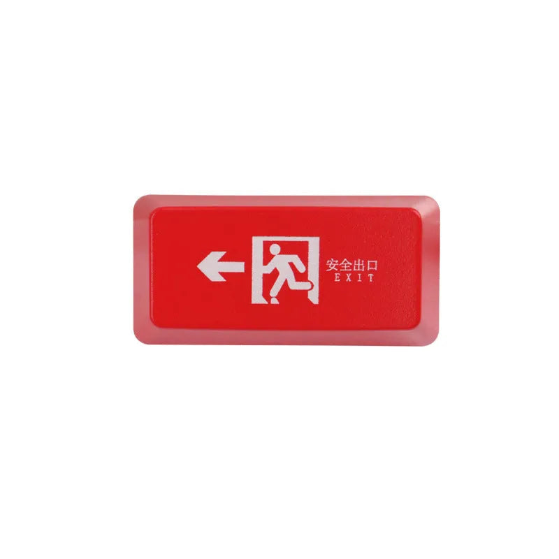 Red safety evacuation exit graphic on transparent plastic backspace keycap for USB wired keyboard