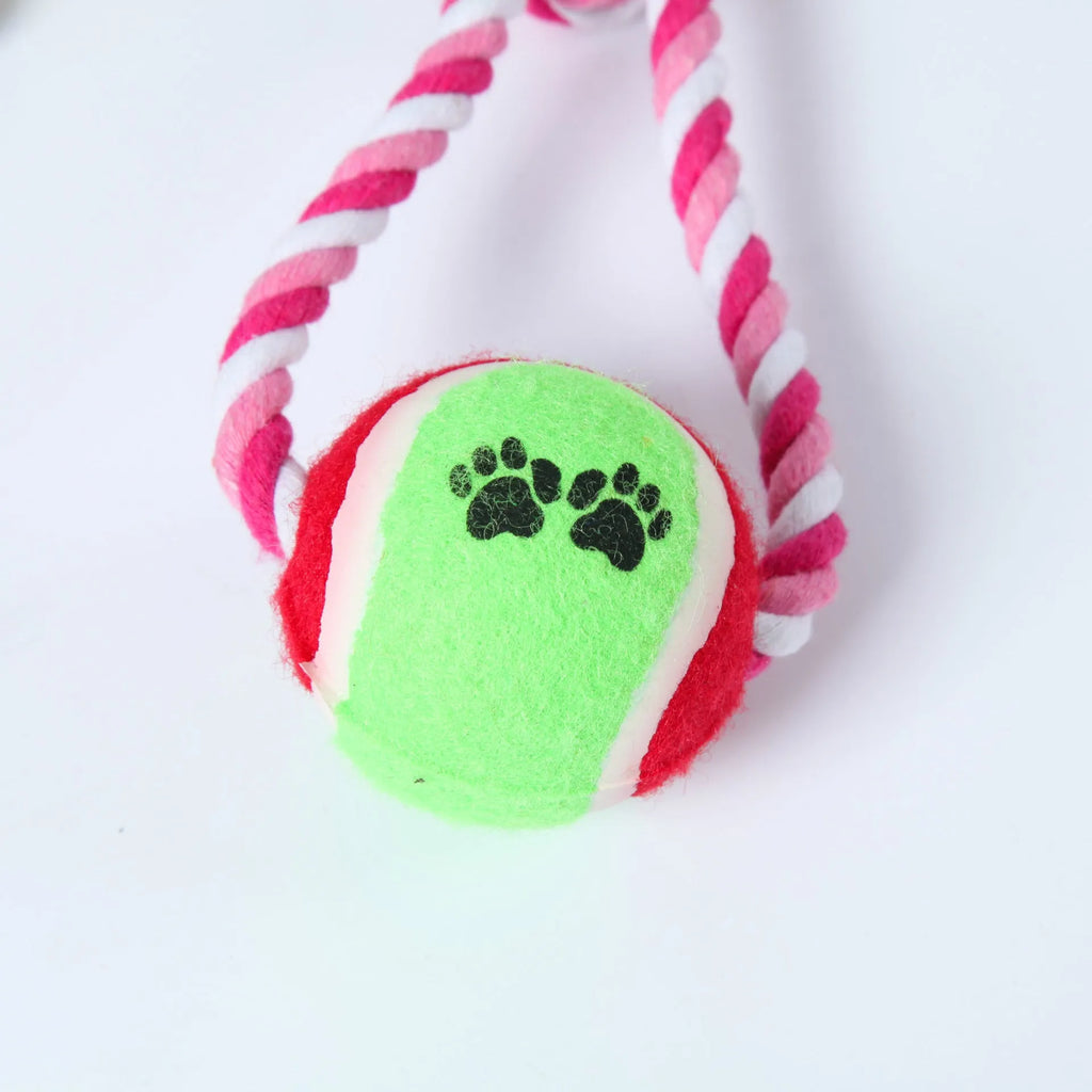 Red and white cotton rope dog toy approximately 38cm long for medium and large breeds
