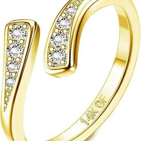 Geometric toe ring with gold plating in rhinestone or water drop design