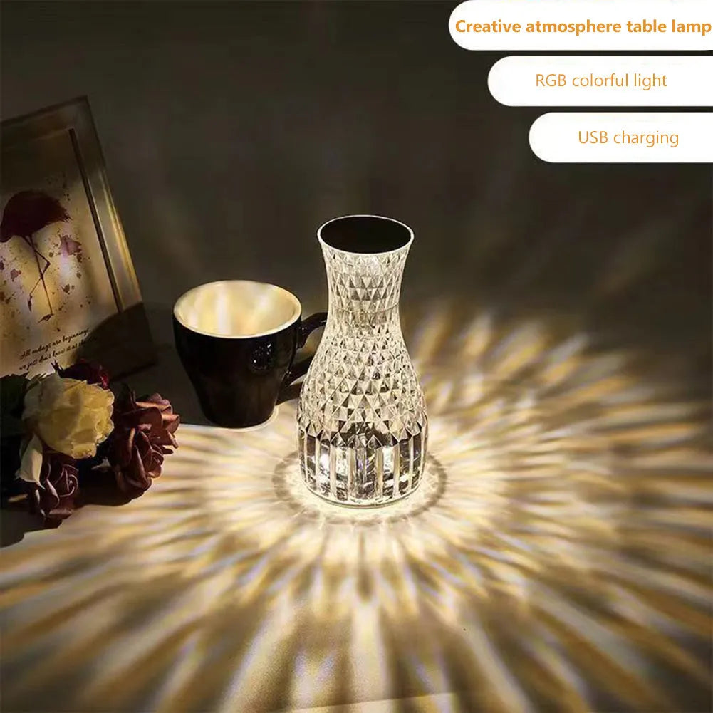 Crystal bedside lamp vase shape 9x19cm transparent PC material with LED colour light