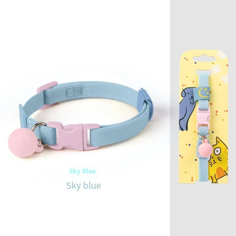 Small elastic dog collar in polyester, shown in various colours including yellow, pink and sky blue.