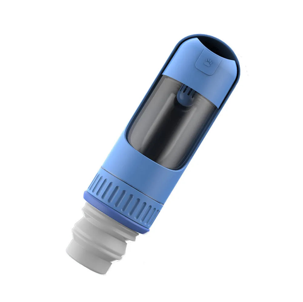 Dark blue, white or yellow portable dog water bottle with integrated drinking bowl