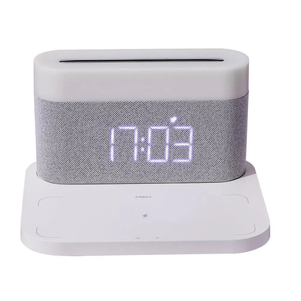 Modern minimalist desktop clock night light with wireless charging in black or white colours