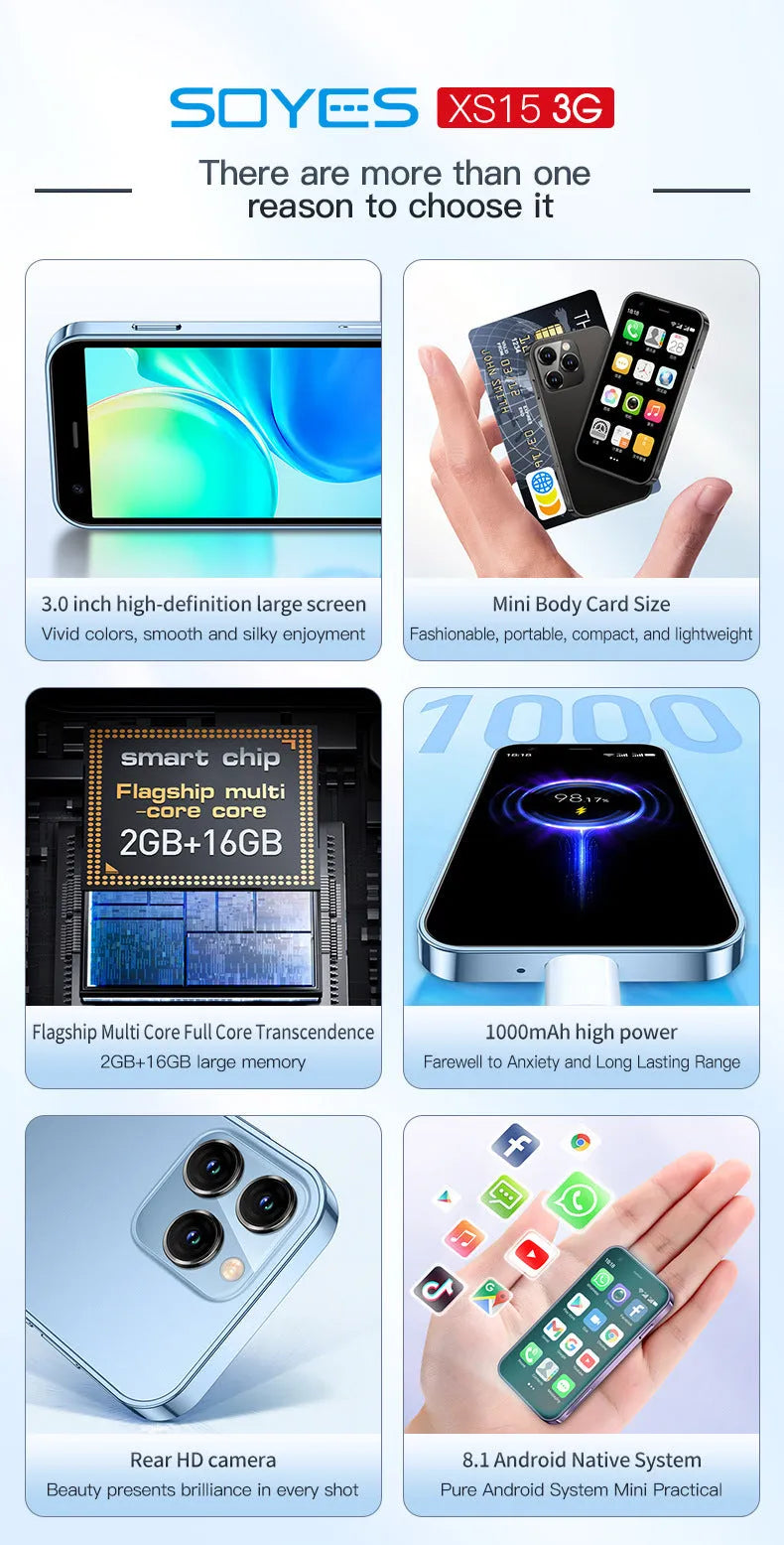 S23PRO XS15 mini smartphone with 30cm screen in black, green or pink purple colours