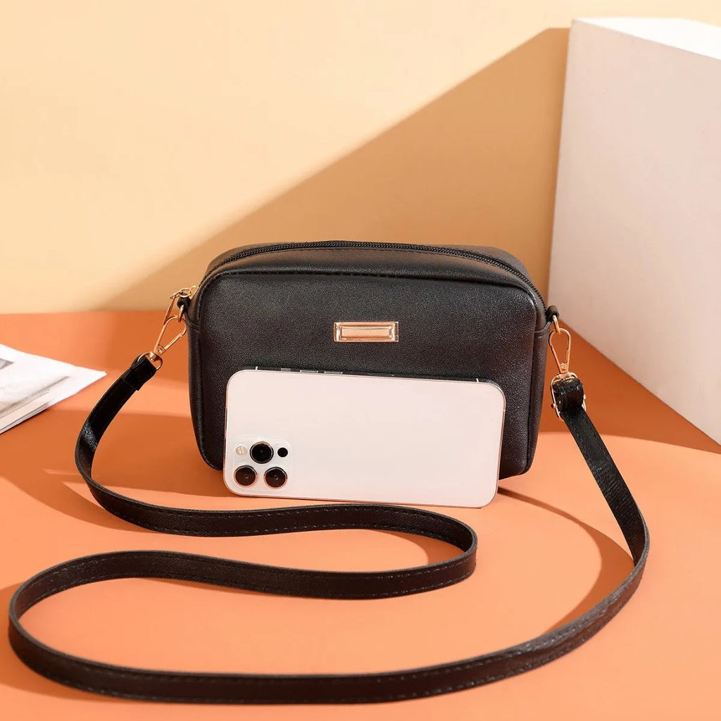 Square-shaped PU ladies' shoulder bag with a three-dimensional front pocket