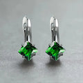 Women's copper earrings with diamond design featuring inlaid zircon crystals in blue, colour, and green options