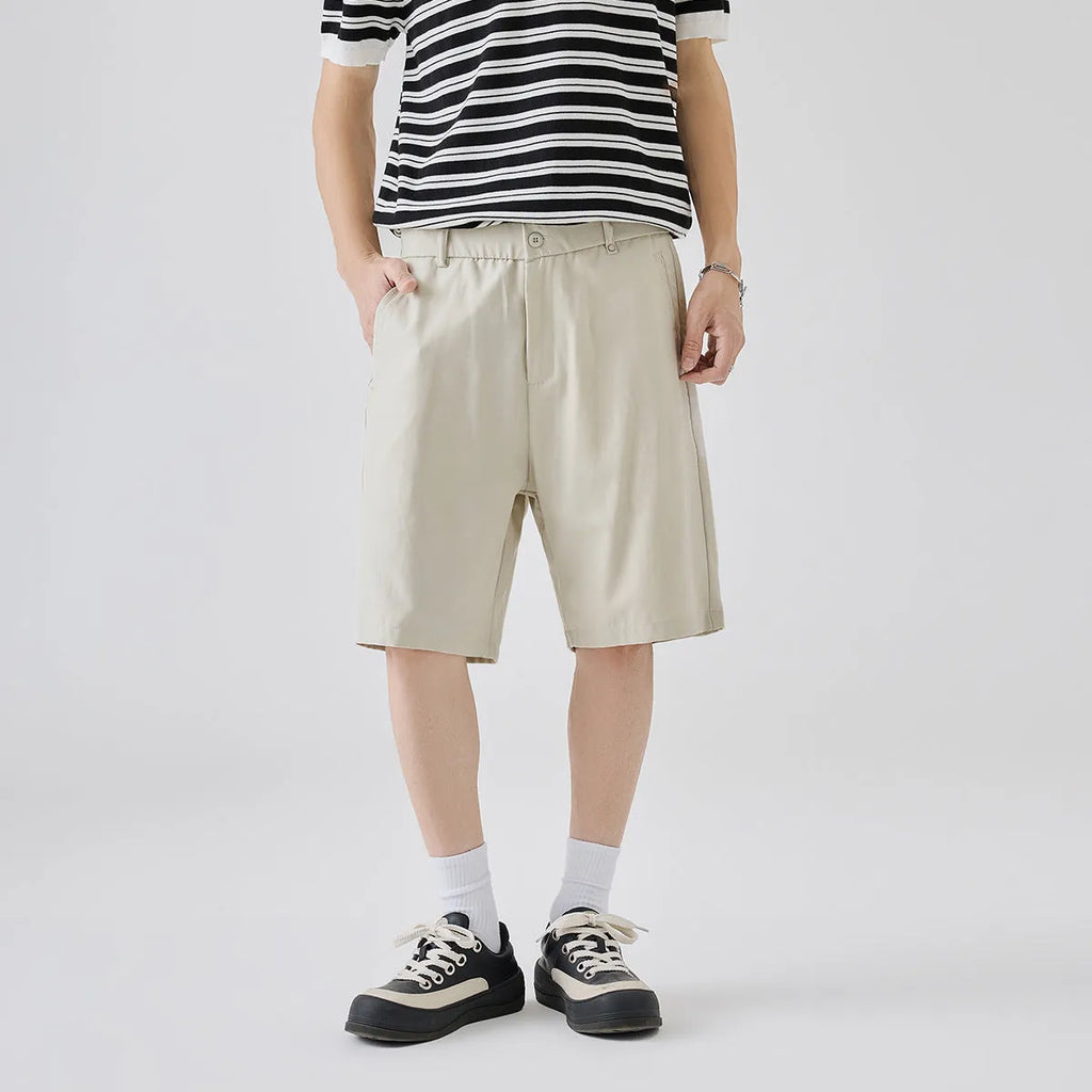 Men's cotton blend loose fit casual shorts in apricot with micro elasticity