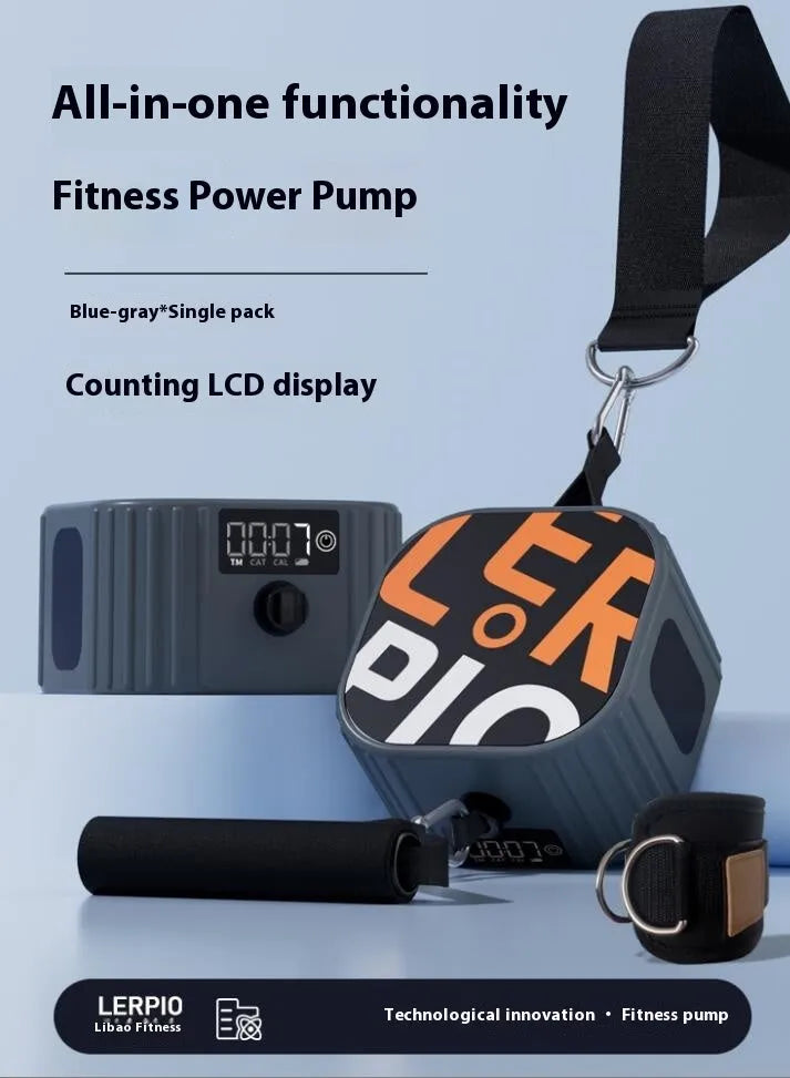 Multi functional fitness resistance tensioner in blue gray with adjustable 2-20kg dial for full body training