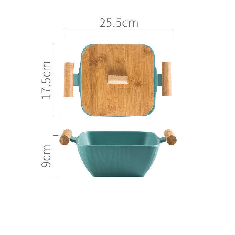 Modern irregular-shaped porcelain ceramic bowl with matching lid in choice of four colours
