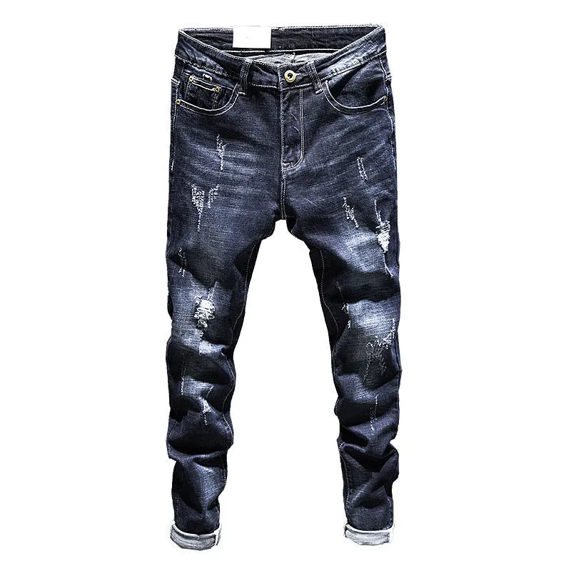 Men's skinny fit blue jeans with slim tailoring and stretch denim fabric