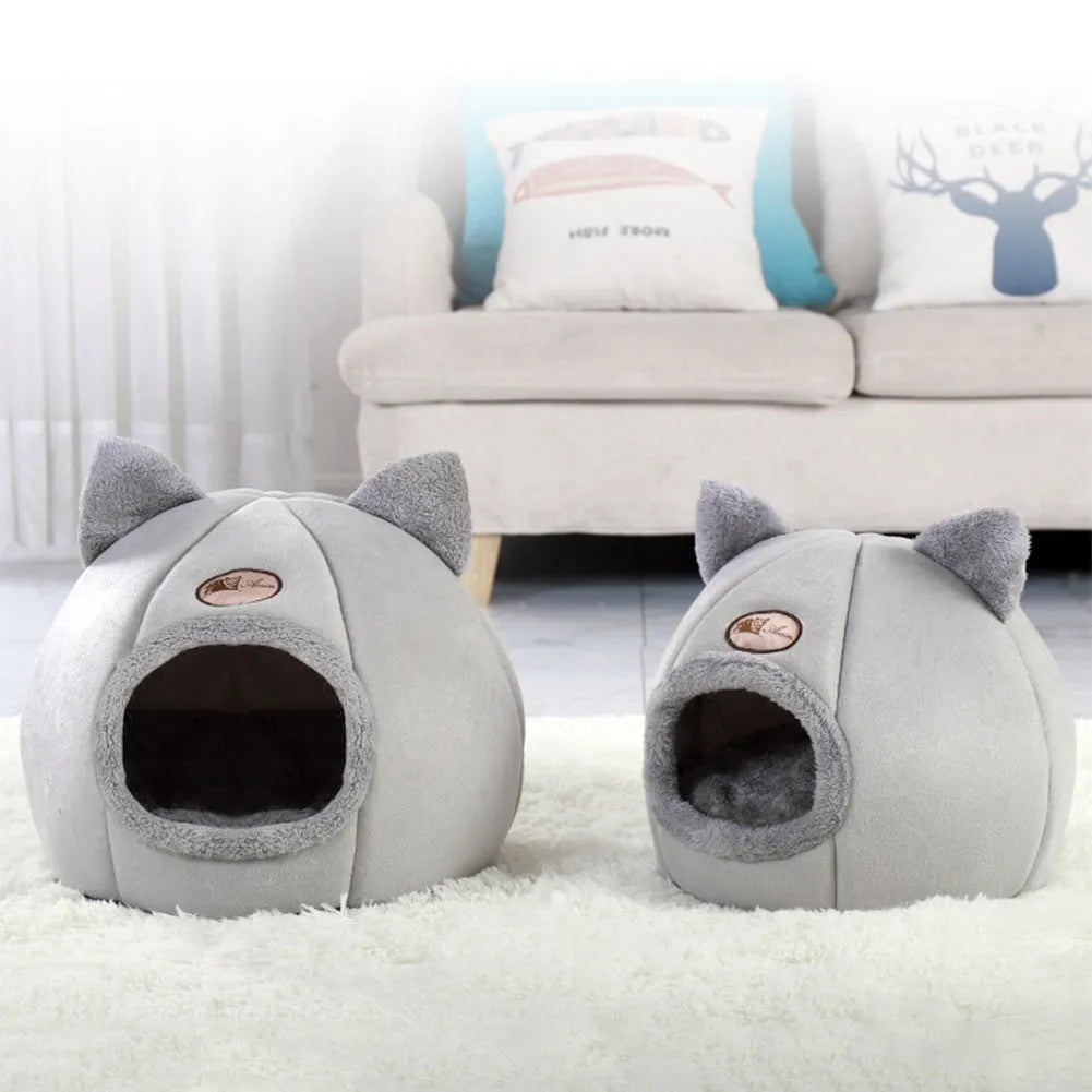 Winter cat nest fully enclosed sofa bed in plush fabric, large size, for indoor use