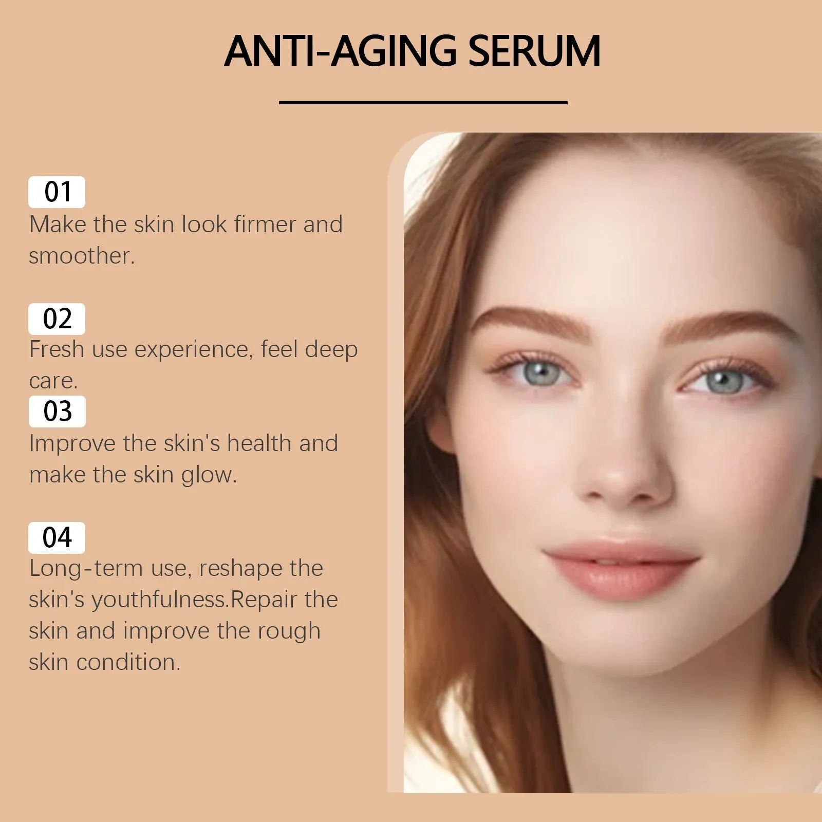 Anti-Aging Liquid Face Serum 30ml bottle with active ingredients hyaluronic acid, bee venom, botox