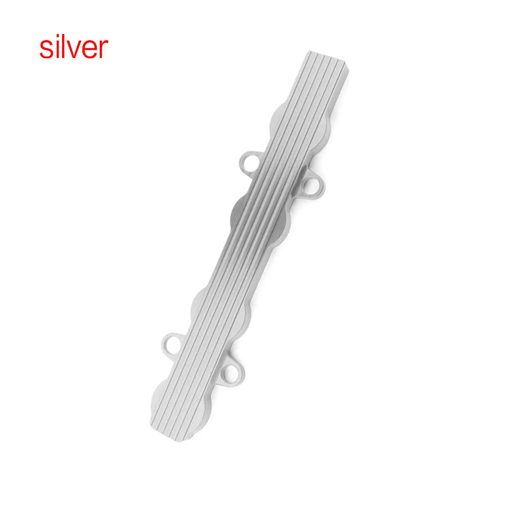 Aluminium alloy engine harness mounting bracket in blue, red, or silver finish, shown with and without pre-drilled holes.