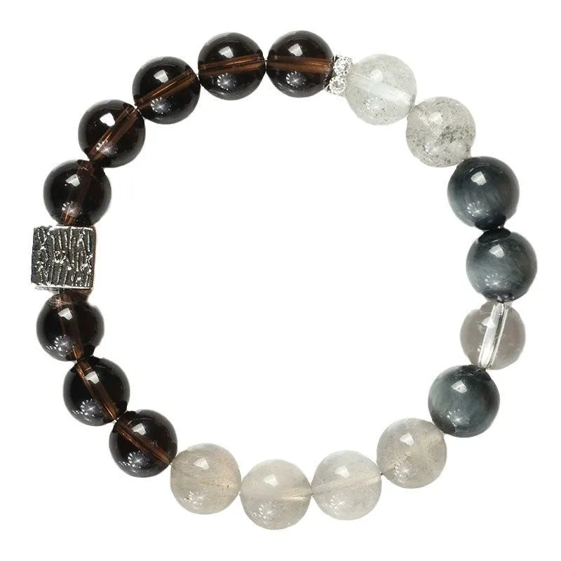 Chinese style couple crystal bracelet with 10mm geometry shape in khaki colour variations