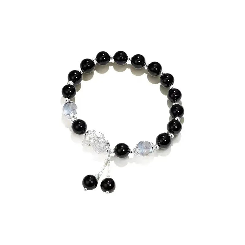 Natural black agate crystal bracelet with 10mm wave-shaped beads in gray colour