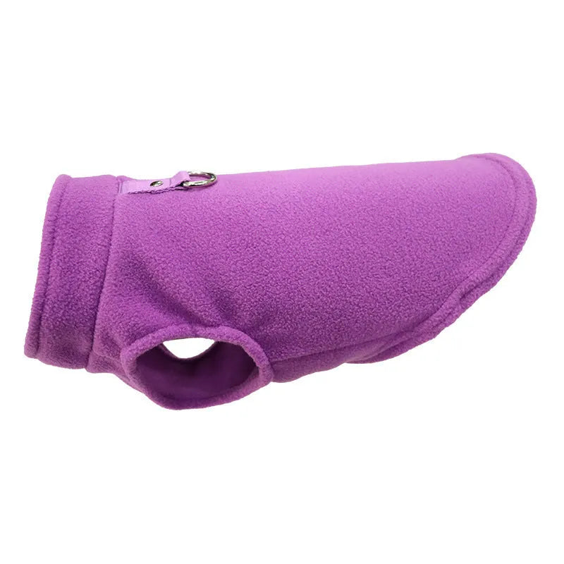 Dog thickened solid colour polar fleece waistcoat in red on a small dog
