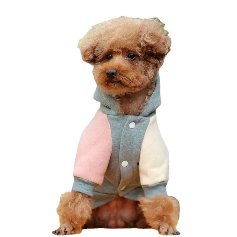 Cotton pet sweatshirt for dogs and cats available in brown, green, and pink colours