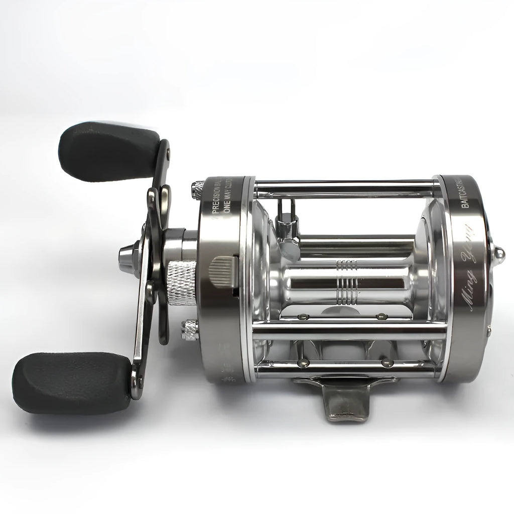 CL-60 metal double brake drum fishing reel in gun colour right hand model on a boat rod
