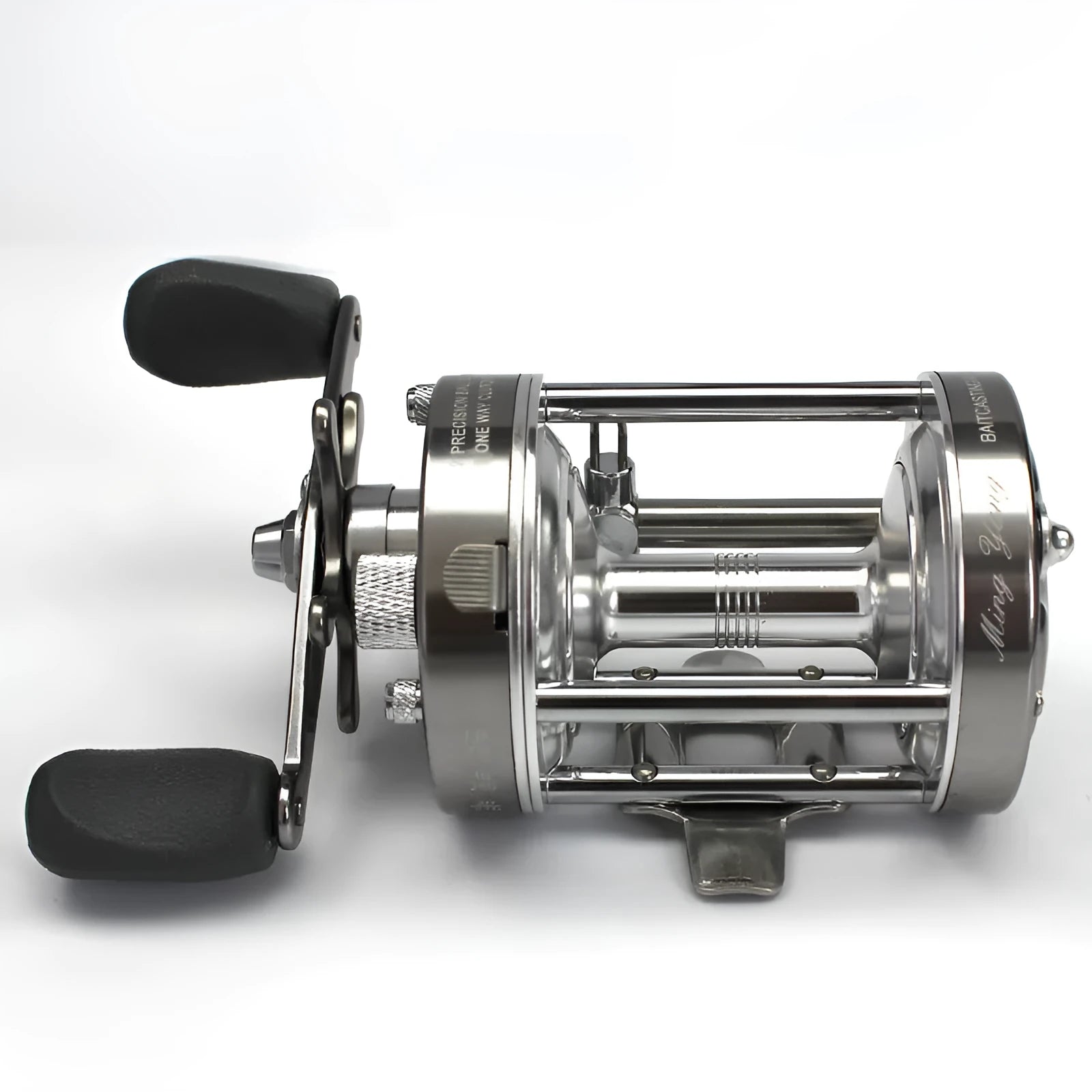 CL-60 metal double brake drum fishing reel in gun colour right hand model on a boat rod