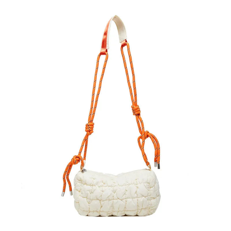 Women's lightweight nylon messenger bag in pillow shape with rhombus pattern and single shoulder strap