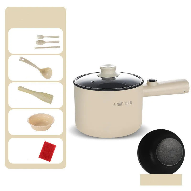 Mini hot pot electric cooker with stainless steel body, non-stick pot, available in green, compact size 12.7x17x15 cm