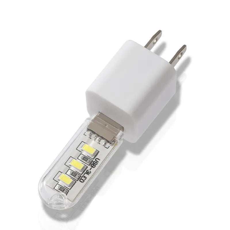Small white USB LED night light for baby nursery with white and warm light settings.