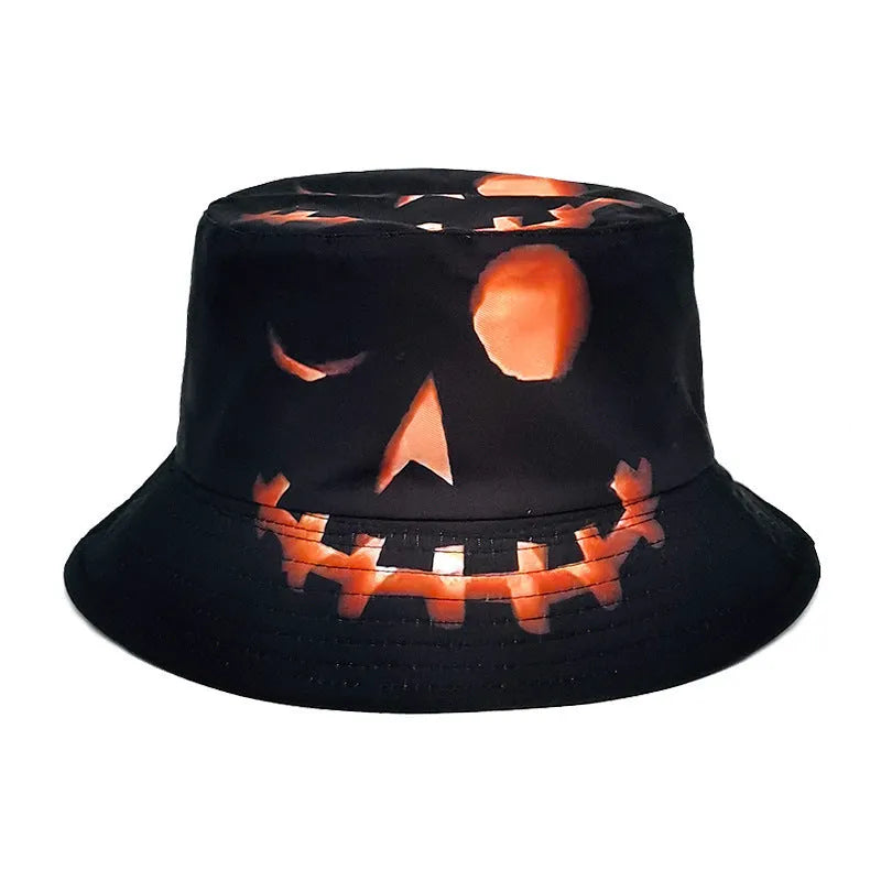 Creative cartoon pumpkin grimace printed polyester fisherman hat with flat top crown size M 56-58cm