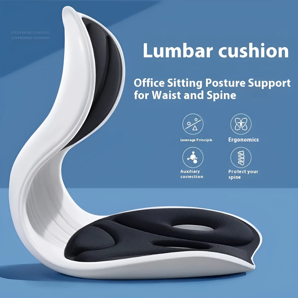 Solid colour memory foam lumbar support cushion on a chair, shown in grey.