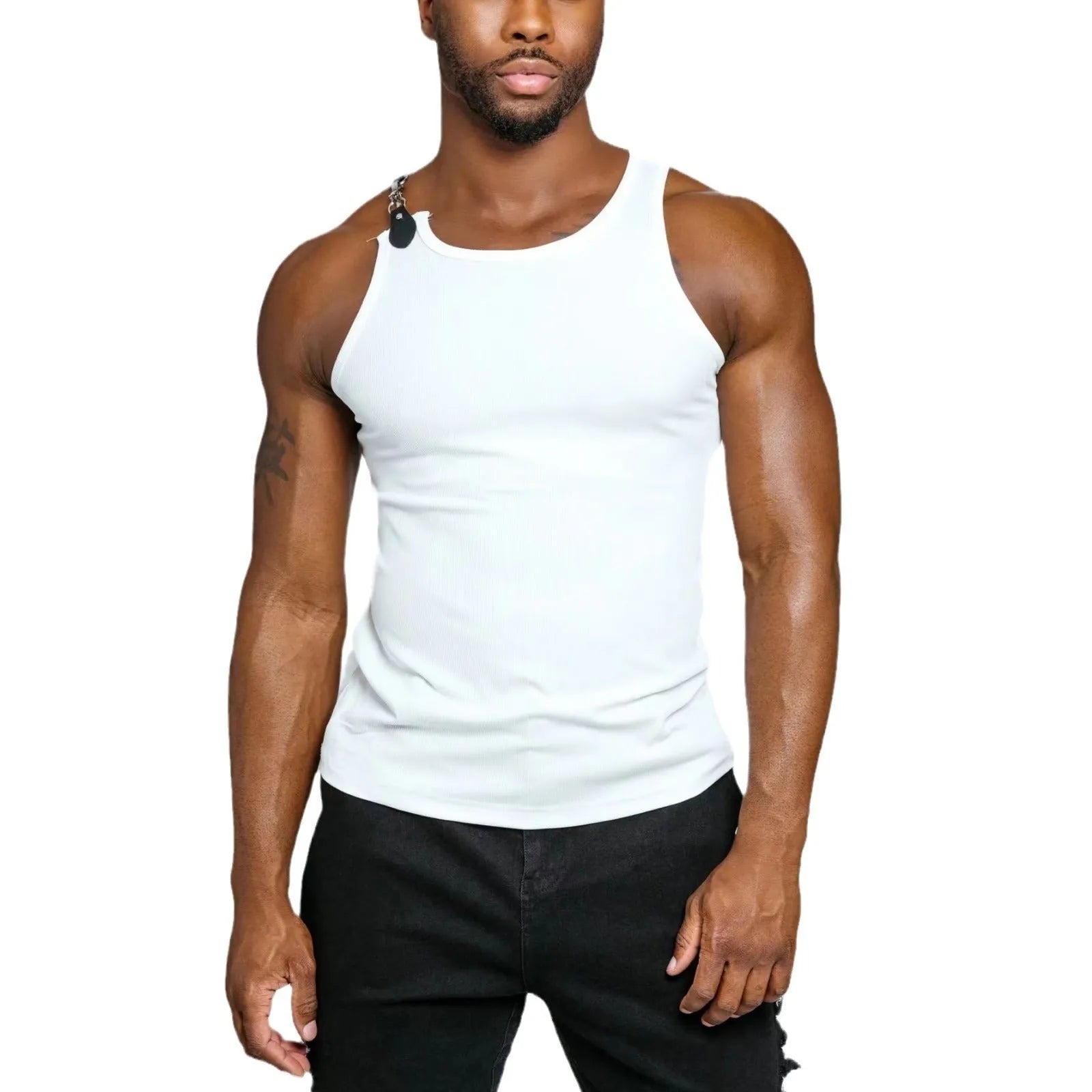 Solid colour sleeveless threaded vest in cotton blend for summer daily wear