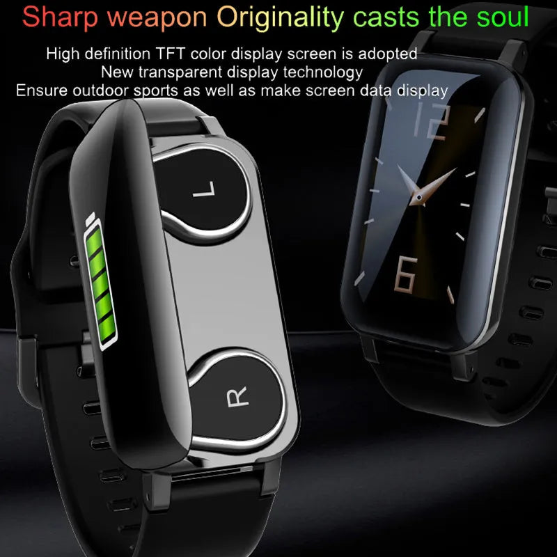 Call Bracelet smart fitness tracker in black, blue and coffee colours on a wrist.