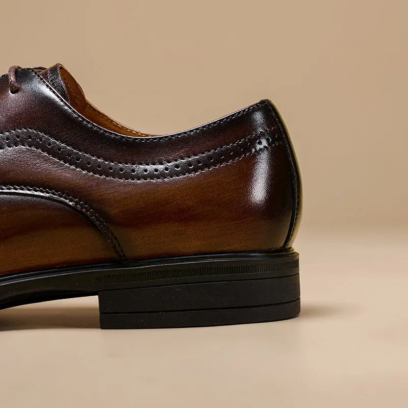 Men's leather oxford brogue shoes round toe low upper black brown