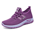 Breathable mesh casual shoes with PVC sole, low top, flat heel, round toe, shallow mouth, available in UK sizes 36-41 in black, gray, purple, and red