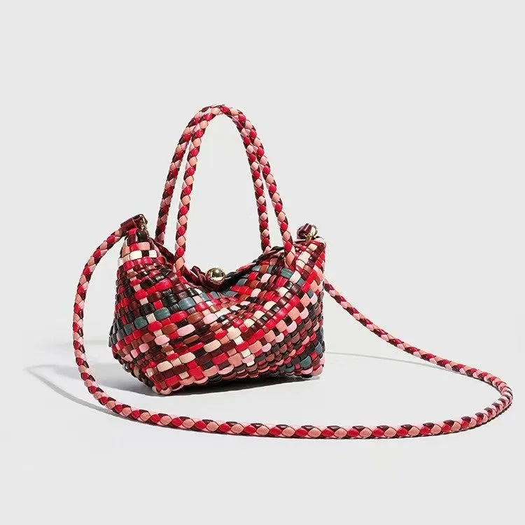 Women's handmade woven PU shoulder bag in casual style, 18x11x14cm, available in multiple colours
