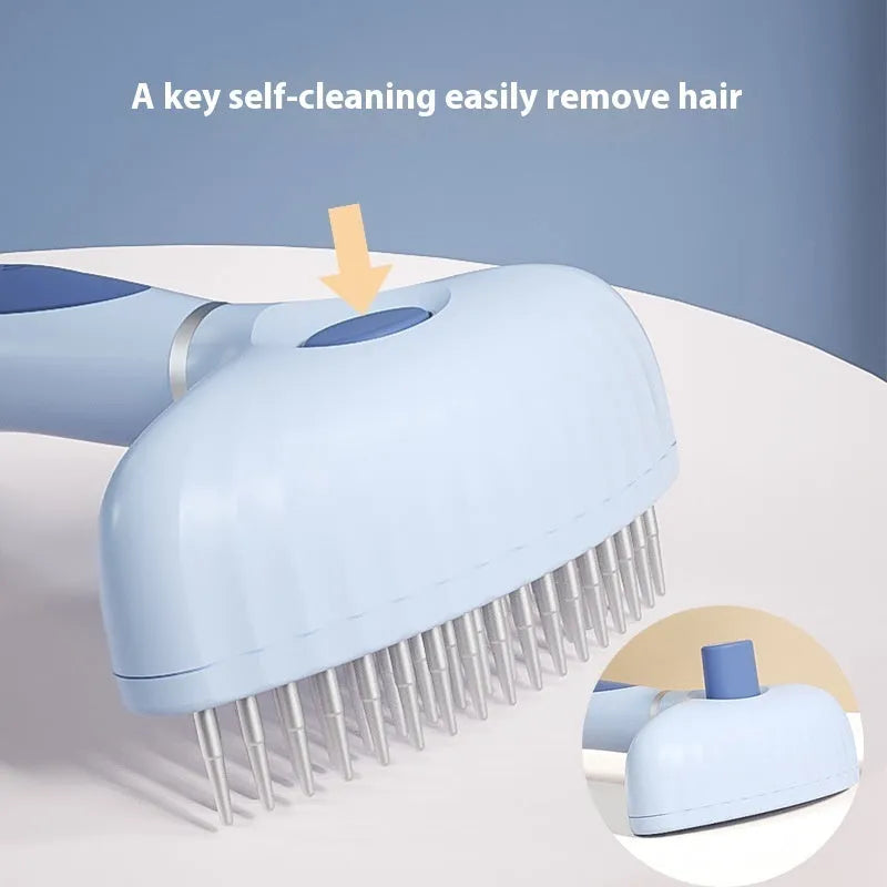 Stainless steel dog grooming comb with double-row teeth in azure light blue colour