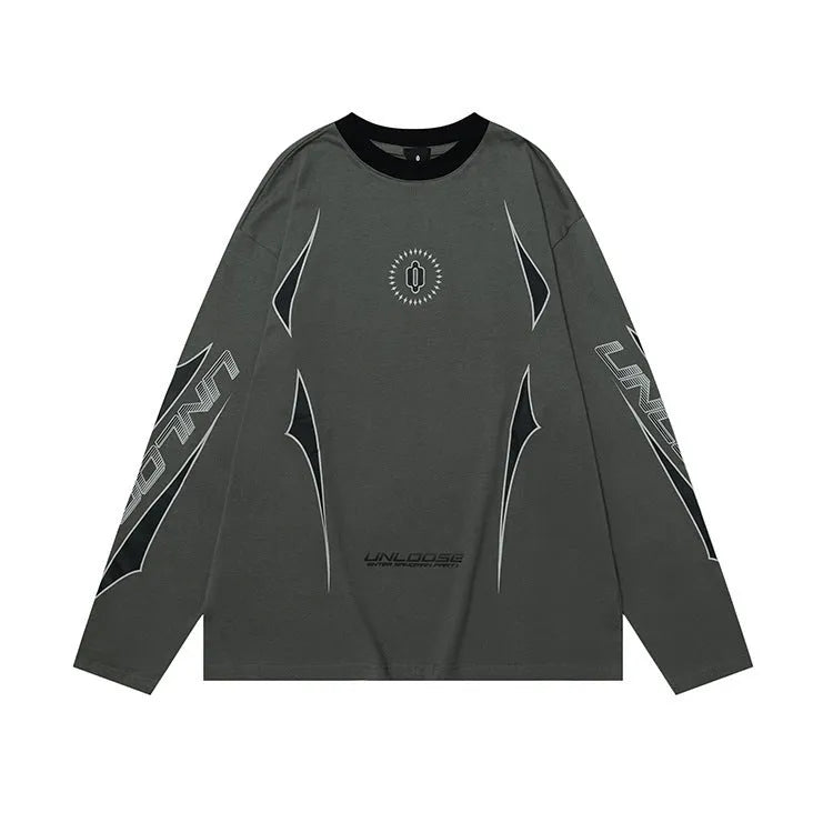 Cotton drop shoulder pullover sweatshirt with letter pattern print in grey khaki colour