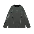 Cotton drop shoulder pullover sweatshirt with letter pattern print in grey khaki colour