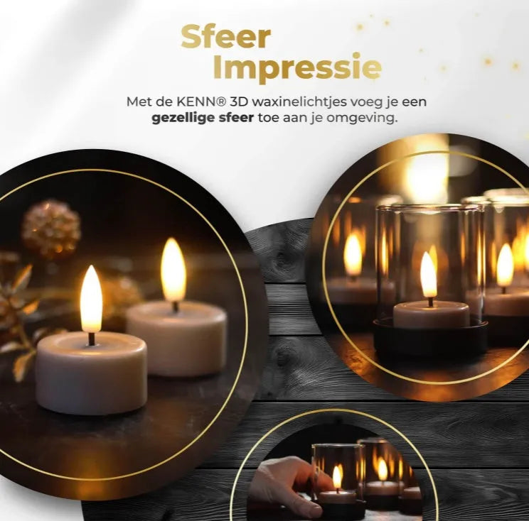 S10 3D flame LED tealight candles in taupe colour showing realistic flickering effect