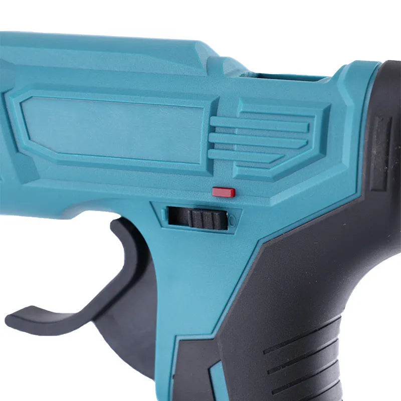 Bare metal rechargeable lithium hot melt glue gun with two batteries and 11mm glue sticks
