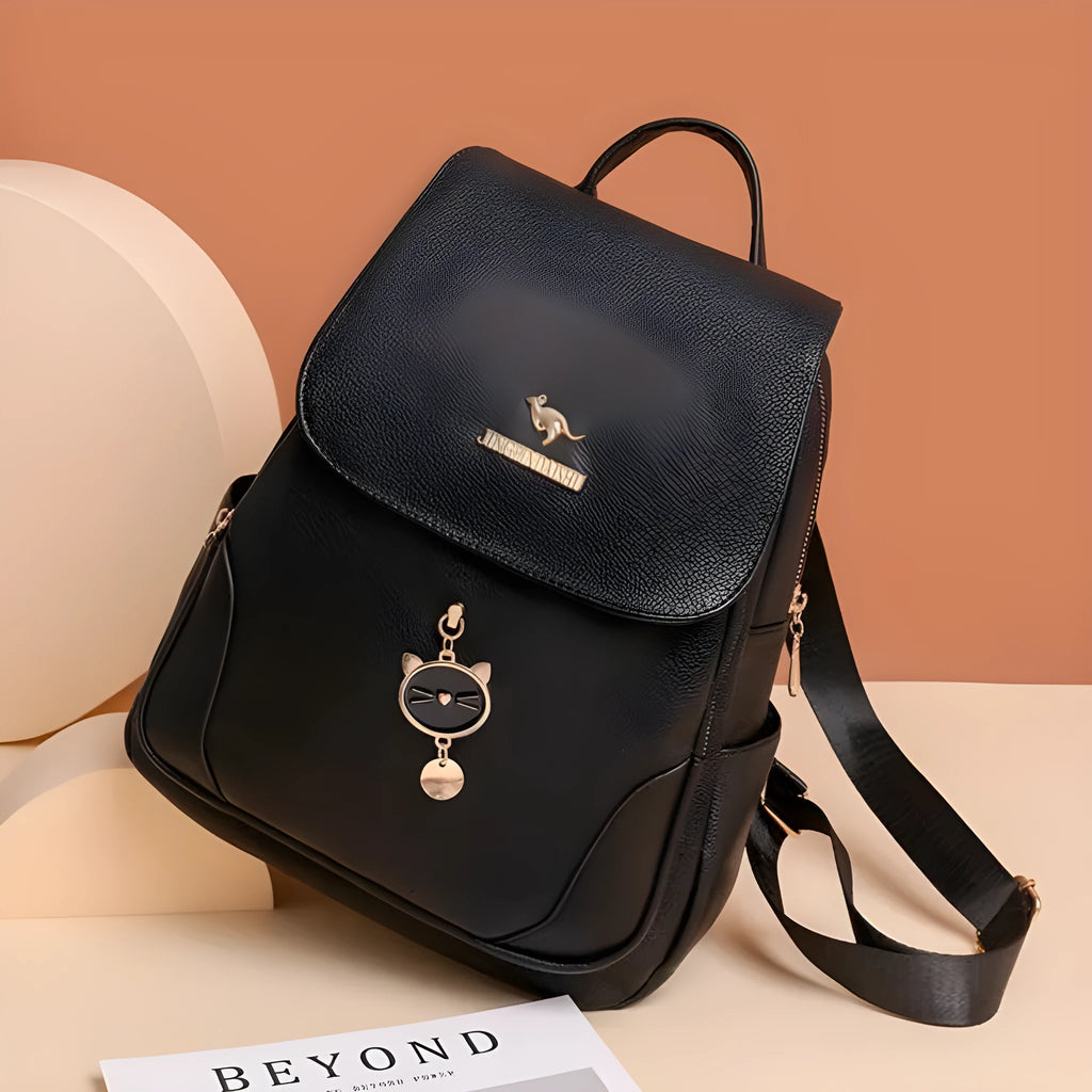 Soft PU leather women's backpack with three-dimensional pockets in street trend style