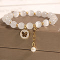 White cat's eye crystal bracelet with geometric beads, Korean-style design, manual finish